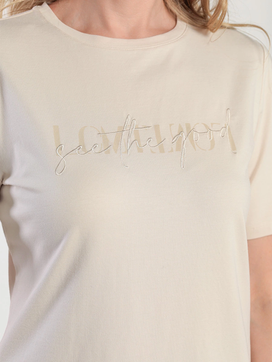 Футболка из смеси хлопка и модала с вышивкой